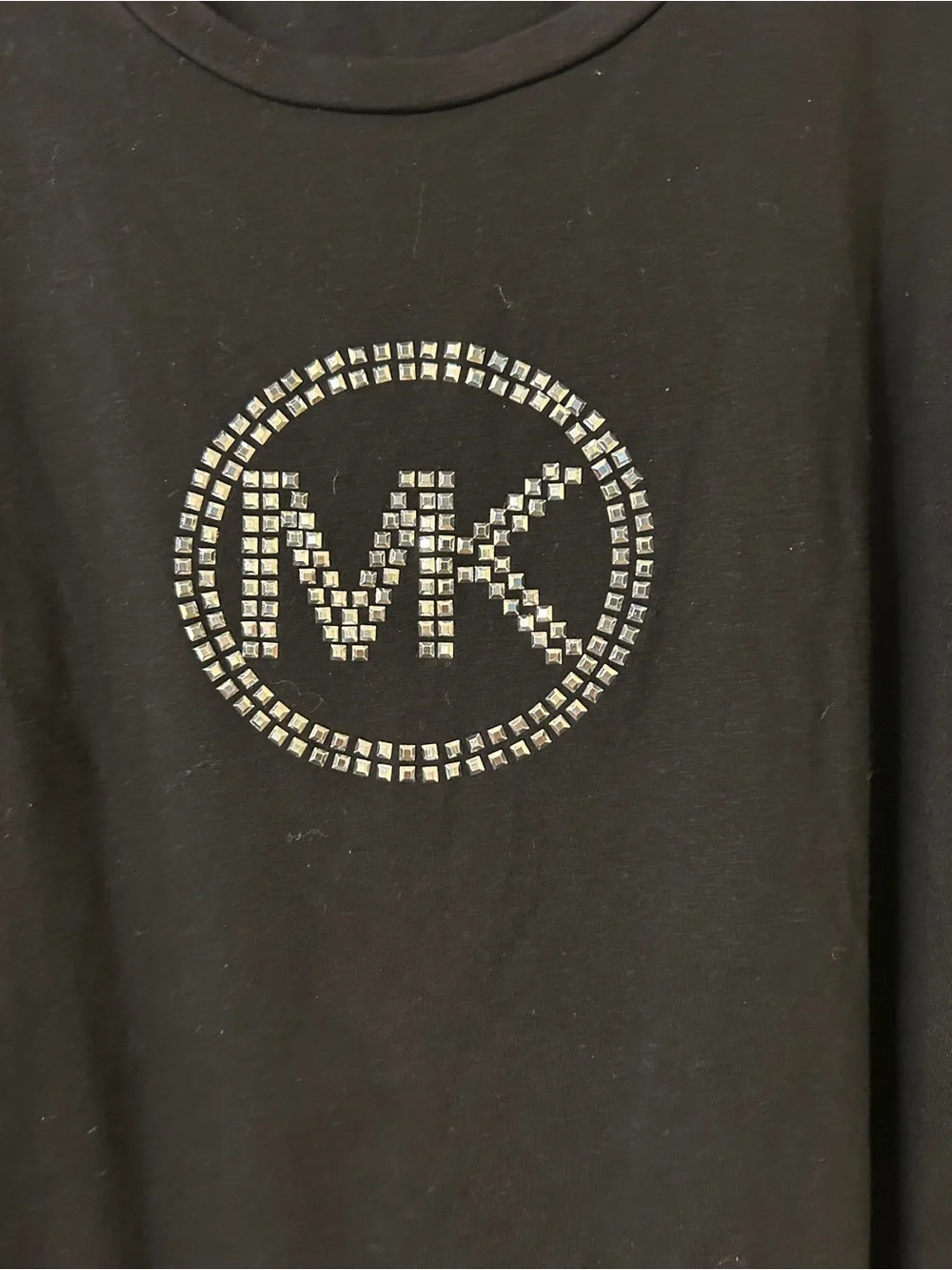 MICHAEL Michael Kors Black Cold Shoulder Rhinestone Logo Top - Size M- L109